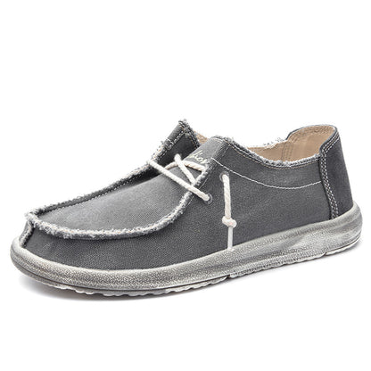 Men's Lace Up Vintage Canvas Slip On Casual Boat Loafers