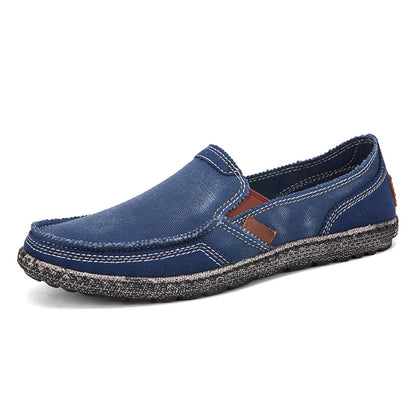 VILOCY Men's Color Block Vintage Canvas Slip On Casual Loafers In Blue