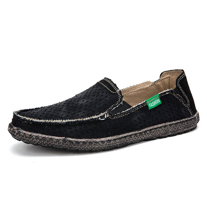 Men's Vintage Perforated Canvas Slip On Casual Loafers