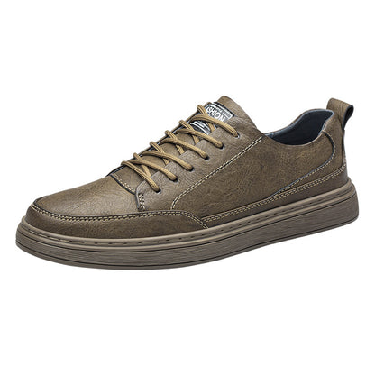 Vilocy Men's Low-Tops Leather Platform Casual Board Sneakers In Khaki