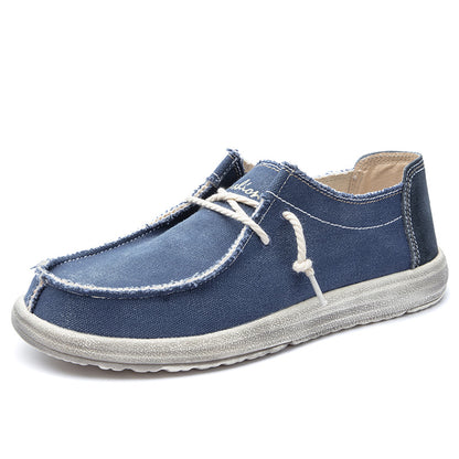 Men's Lace Up Vintage Canvas Slip On Casual Boat Loafers