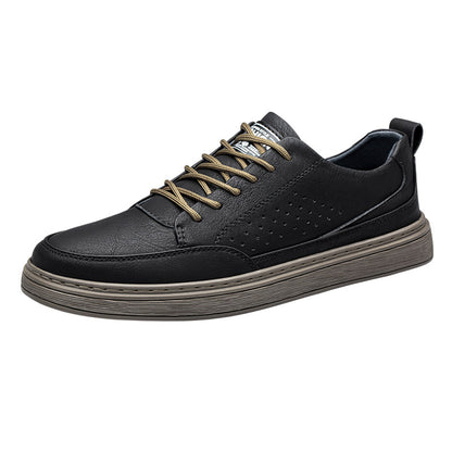 Vilocy Men's Low-Tops Leather Platform Casual Board Sneakers In Black