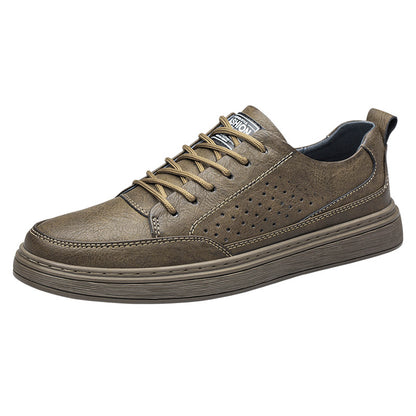 Vilocy Men's Low-Tops Leather Platform Casual Board Sneakers In Khaki