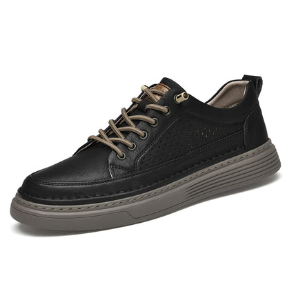 VILOCY Men's Low-Tops Perforated Leather Platform Casual Oxford Shoes Black
