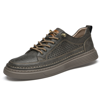 VILOCY Men's Low-Tops Perforated Leather Platform Casual Oxford Shoes Grey