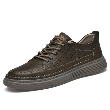 VILOCY Men's Low-Tops Perforated Leather Platform Casual Oxford Shoes Khaki