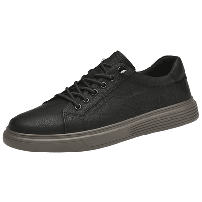 VILOCY Men's Low-Tops Vintage Leather Platform Casual Skate Shoes In Black