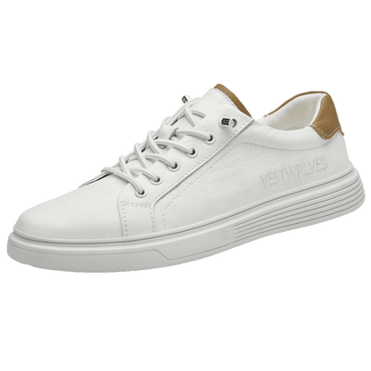 VILOCY Men's Low-Tops Vintage Leather Platform Casual Skate Shoes In White