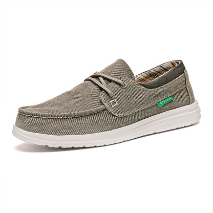 Vilocy Men's Lace Up Denim Canvas Slip On Casual Boat Loafers In grey