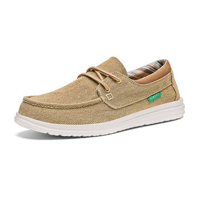 Vilocy Men's Lace Up Denim Canvas Slip On Casual Boat Loafers In Khaki