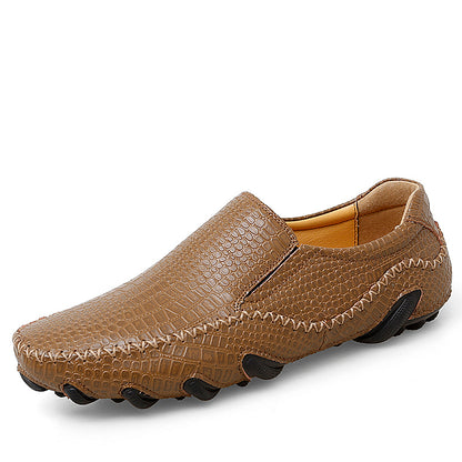VILOCY Men's Crocodile Embossed Slip On Casual Driving Loafers In Brown