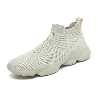 VILOCY Men's High Tops Fly Knit Slip On Sock Sneakers In Beige