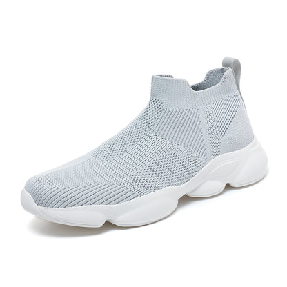 VILOCY Men's High Tops Fly Knit Slip On Sock Sneakers In Grey